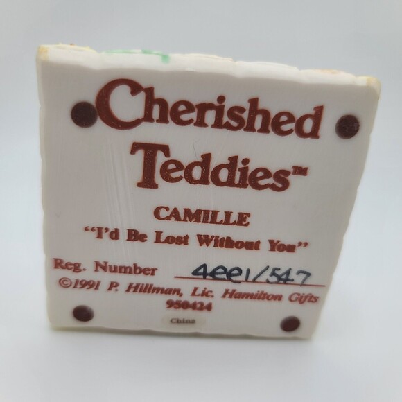 1991 Cherished Teddies "Camille" Bear w Bunny Figurine #950424 Lost Without You - Picture 7 of 7